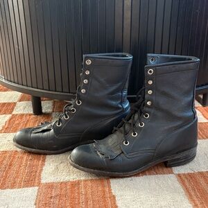 Justin Boots Black Lace-Up Leather Boots